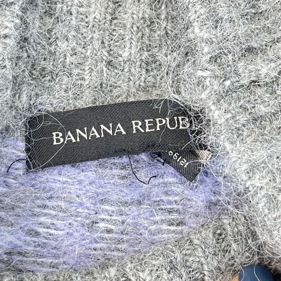 BANANA REPUBLIC Womens S Fair Isle Gray Mutli Alpaca Soft Funnel Neck Sweater - Picture 7 of 12